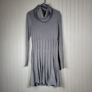 Calvin Klein Cowl Neck Fit & Flare Sweater Dress Long Sleeve Gray Women's Large